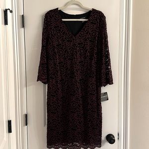 Liz Claiborne 3/4 Sleeve Dress -Black Burgundy -Size 16